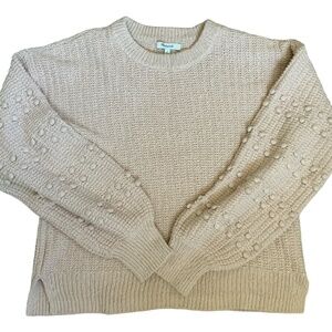 Madewell Cotton Knit Sweater with Popcorn Stitch Arm Detail SZ S Light P…